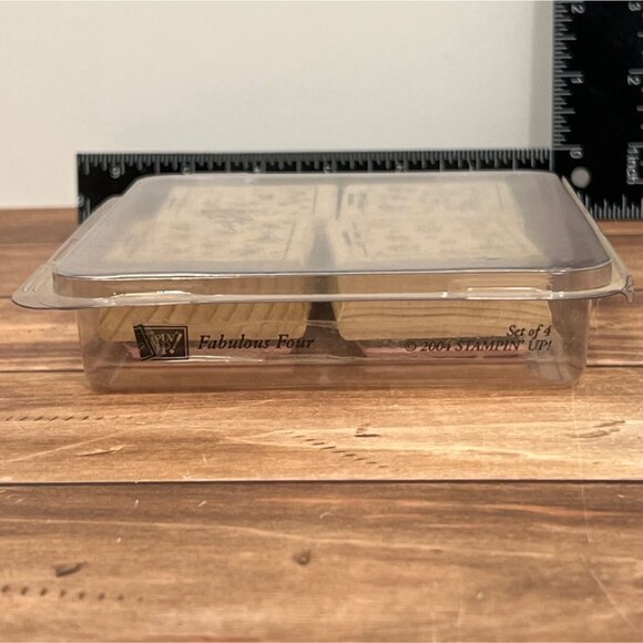 STAMPIN' UP! FABULOUS FOUR Wood Mounted Rubber Stamp SET BABY BIRTHDAY CONGRATS - Picture 4 of 5